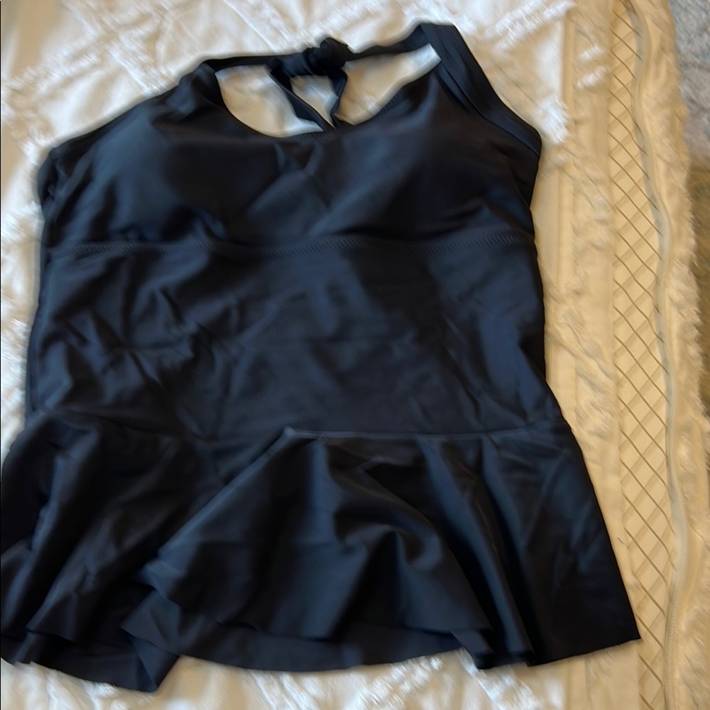 Elegant Black Halter Peplum Swim Top